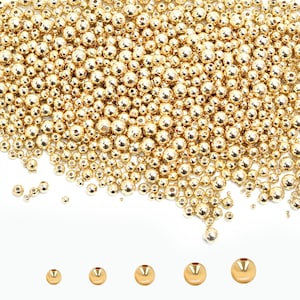 100PCS 18K Gold Filled Round Beads,Bracelet Necklace Spacer Beads,Seamless Beads for Jewelry Making