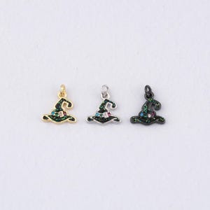 18K Gold Filled Witch Hat Pendant,Halloween Charm,Enamel Sorcerer Hat Bracelet Necklace for DIY Jewelry Making Supply