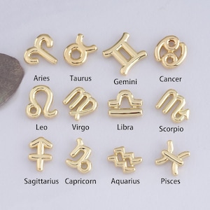 18K Gold Filled Zodiac Pendant,Horoscope Charm,Constellation Bracelet Necklace for DIY Jewelry Making Supply