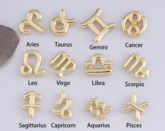 18K Gold Filled Zodiac Pendant,Horoscope Charm,Constellation Bracelet Necklace for DIY Jewelry Making Supply