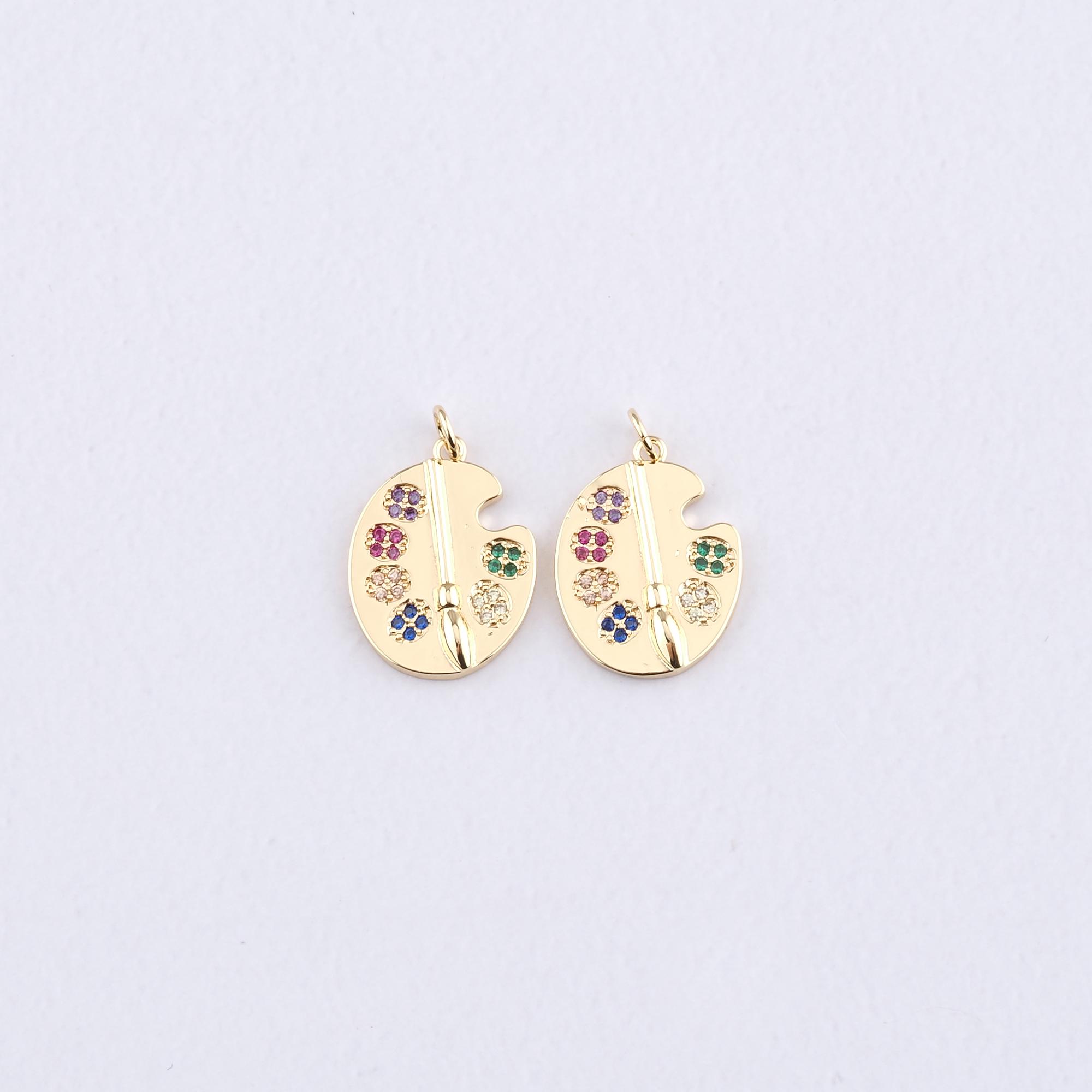 Pingente de paleta preenchido com ouro 18K, pulseira com pingente de pintor em micropavimento CZ para fabricação de joias faça você mesmo