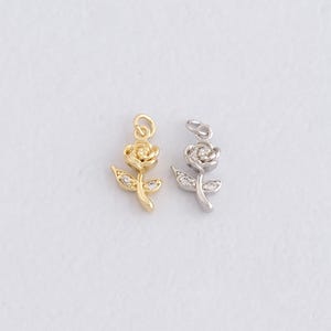18K Gold Filled Rose Pendant,Flower Charm Bracelet Necklace for DIY Jewelry Making Supply