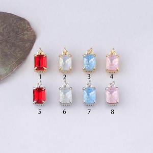 18K Gold Filled Rectangle Pendant,Crystal Rectangle Charm Bracelet Necklace for DIY Jewelry Making Supply