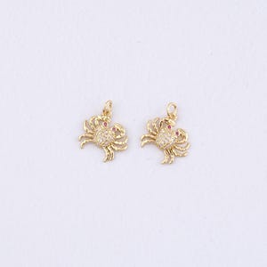 18K Gold Filled Crab Pendant,CZ Micro Pave Crab Charm Bracelet Necklace for DIY Jewelry Making Supply