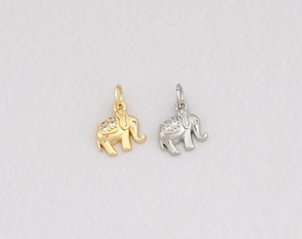 18K Gold Filled Elephant Pendant,CZ Animal Charm Bracelet Necklace for DIY Jewelry Making Supply
