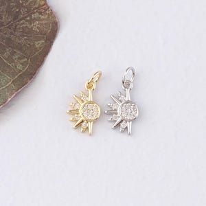 18K Gold Filled Sun Pendant,CZ Micro Pave Sun Charm Bracelet Necklace for DIY Jewelry Making Supply