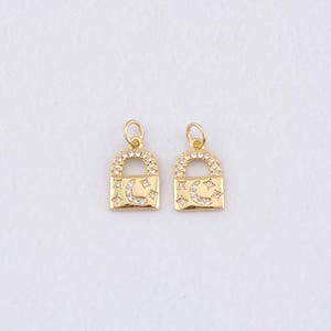 18K Gold Filled Lock Pendant,CZ Micro Pave Lock Charm Bracelet Necklace for DIY Jewelry Making Supply