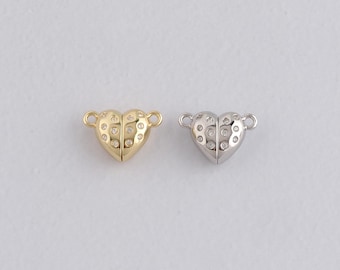 18K Gold Filled Heart Connector,End Caps,Heart Magnetic Clasp Charm Bracelet Necklace for DIY Jewelry Making Supply