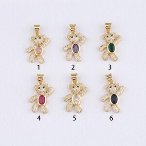 18K Gold Filled Bear Pendant,CZ Micro Pave Bear Charm Bracelet Necklace for DIY Jewelry Making Supply
