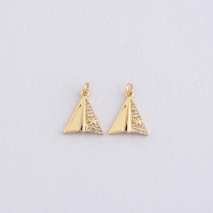 Colgante de avión de papel relleno de oro de 18 quilates, pulsera con dije de avión de origami con micropavé de circonita cúbica para hacer joyas DIY.
