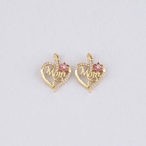 Ciondolo a forma di cuore con mamma riempito in oro 18 carati, ciondolo con micro pavé di zirconi cubici per bracciale e collana, per la creazione di gioielli fai da te.