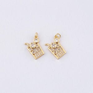 18K Gold Filled Drinks Pendant,CZ Micro Pave iced coffee Charm Bracelet Necklace for DIY Jewelry Making Supply