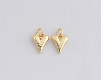 18K Gold Filled Heart Pendant,Gold Heart Charm Bracelet Necklace for DIY Jewelry Making Supply