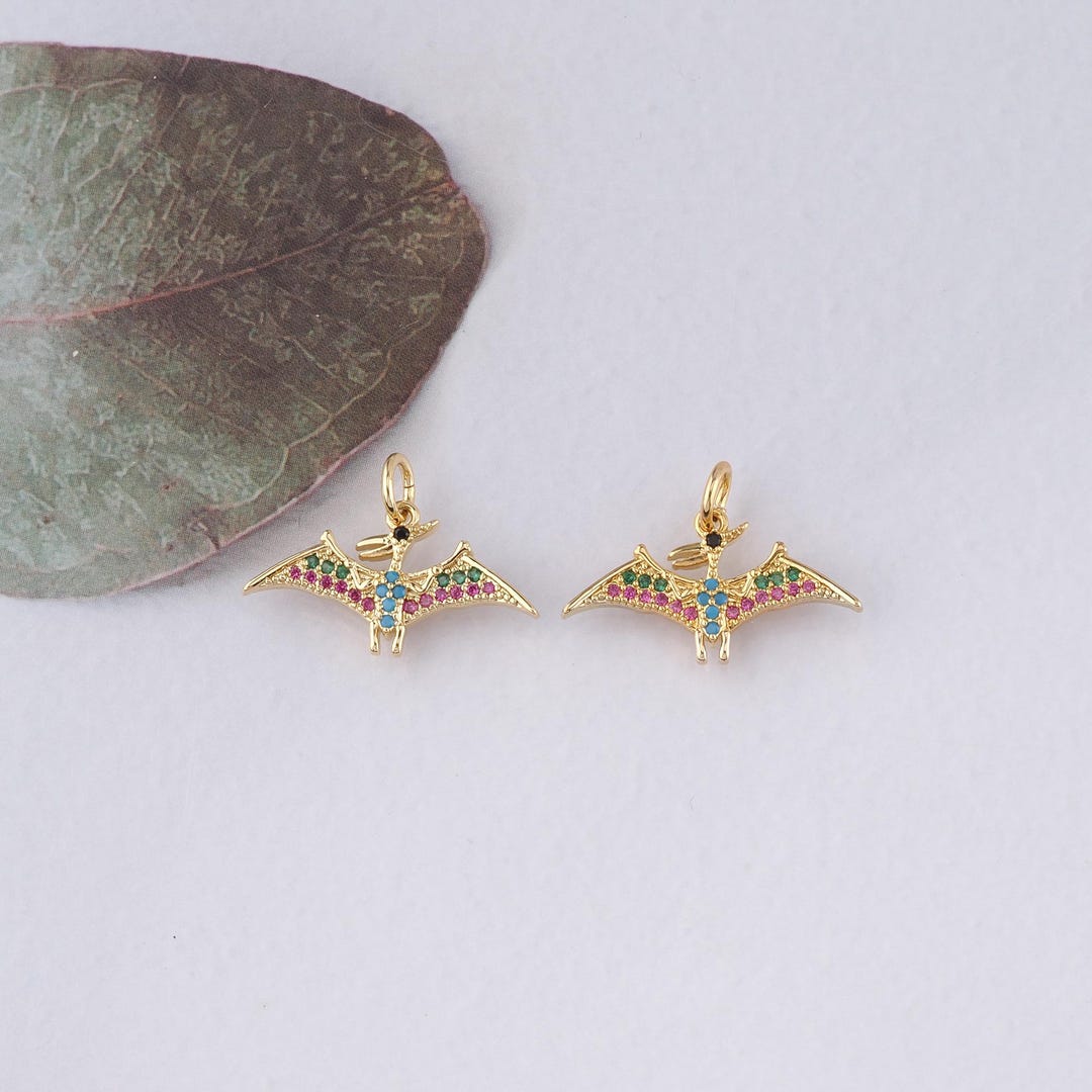 18K Gold Filled Dinosaur Pendant,cz Micro Pave Pterosaur Charm