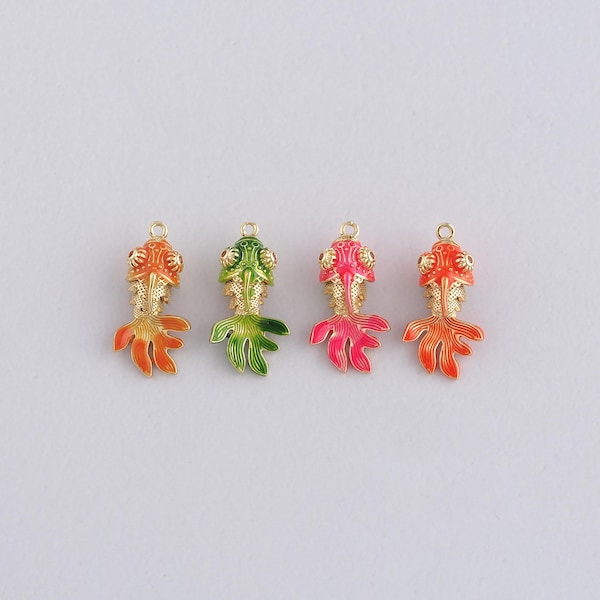 18K Gold Filled Goldfish Pendant,Enamel Fish Charm Bracelet Necklace for DIY Jewelry Making Supply