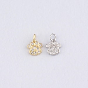18K Gold Filled Paw Pendant,CZ Micro Pave Dog Paw Charm Bracelet Necklace for DIY Jewelry Making Supply