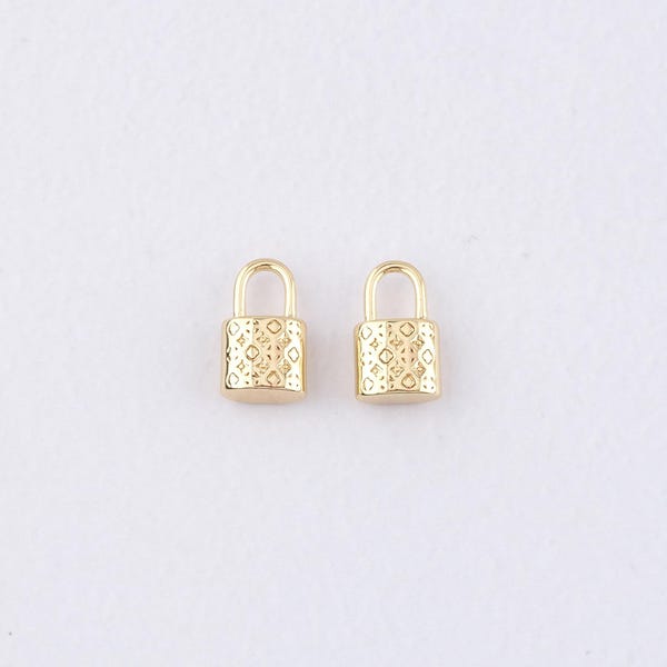 18K Gold Filled Lock Pendant,Gold Lock Charm Bracelet Necklace for DIY Jewelry Making Supply
