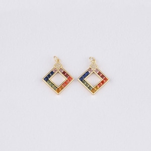 18K Gold Filled Rhombus Pendant,CZ Micro Pave Rhombus Charm Bracelet Necklace for DIY Jewelry Making Supply
