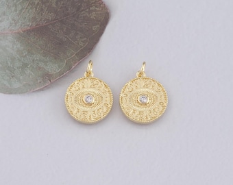 18K Gold Filled Evil Eye Pendant,Gold Evil Eye Charm Bracelet Necklace for DIY Jewelry Making Supply
