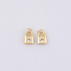 18K Gold Filled Lock Pendant,CZ Micro Pave Lock Charm Bracelet Necklace for DIY Jewelry Making Supply
