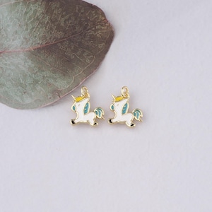 18K Gold Filled Unicorn Pendant,Enamel Unicorn Charm Bracelet Necklace for DIY Jewelry Making Supply