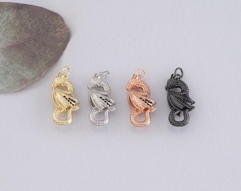 18K Gold Filled Dragon Pendant,CZ Micro Pave Dragon Charm Bracelet Necklace for DIY Jewelry Making Supply