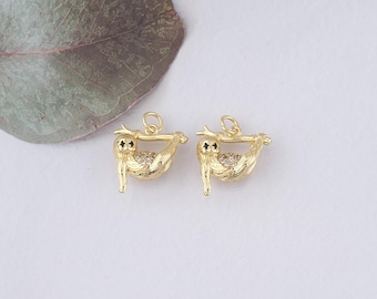 18K Gold Filled Sloth Pendant,Animal Sloth Charm Bracelet Necklace for DIY Jewelry Making Supply