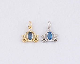 18K Gold Filled Pumpkin Car Pendant,CZ Micro Pave Pumpkin Car Charm Bracelet Necklace for DIY Jewelry Making Supply