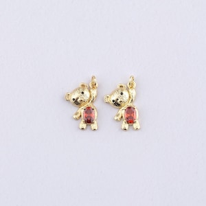 18K Gold Filled Bear Pendant,CZ Micro Pave Bear Charm Bracelet Necklace for DIY Jewelry Making Supply