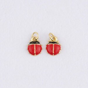 18K Gold Filled Ladybug Pendant,Enamel Ladybug Charm Bracelet Necklace for DIY Jewelry Making Supply