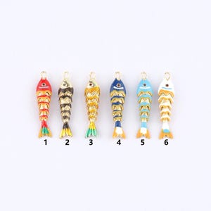 18K Gold Filled Fish Pendant,Enamel Fish Charm Bracelet Necklace for DIY Jewelry Making Supply