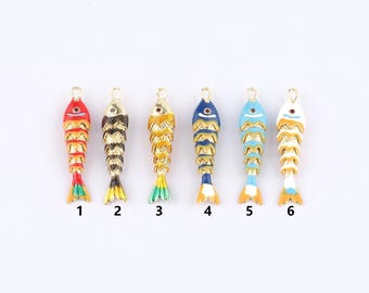 Pendentif poisson rempli d'or 18 carats, collier bracelet à breloques poisson en émail pour la fabrication de bijoux à monter soi-même