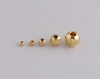 50PCS 18K Gold Filled Textured Round Spacer Beads,Dainty Ball Beads Charm Bracelet Necklace for DIY Jewelry Making Supply
