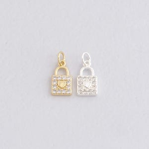 18K Gold Filled Lock Pendant,CZ Micro Pave Lock Charm Bracelet Necklace for DIY Jewelry Making Supply