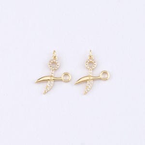 18K Gold Filled Scissors Pendant,CZ Micro Pave Scissors Charm Bracelet Necklace for DIY Jewelry Making Supply