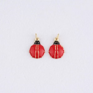 18K Gold Filled Ladybug Pendant,Enamel Ladybug Charm Bracelet Necklace for DIY Jewelry Making Supply