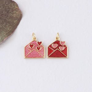 18K Gold Filled Envelope Pendant,Enamel Envelope Charm Bracelet Necklace for DIY Jewelry Making Supply
