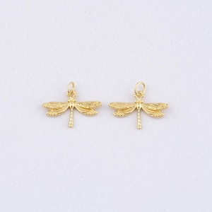 May include: Two gold-colored dragonfly charms. Each charm features detailed wings, a slender body, and a small loop at the top for hanging. The dragonflies are displayed against a plain white background.