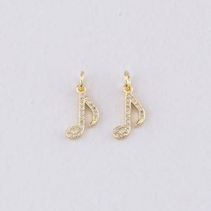 18K Gold Filled Musical Note Pendant,CZ Micro Pave Musical Note Charm Bracelet Necklace for DIY Jewelry Making Supply
