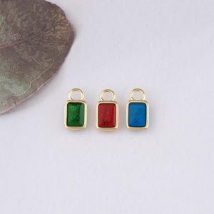 18K Gold Filled Rectangle Pendant,Enamel Rectangle Charm Bracelet Necklace for DIY Jewelry Making Supply