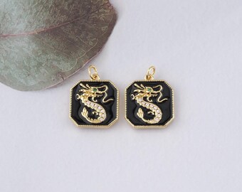 18K Gold Filled Dragon Pendant,Enamel Dragon Charm Bracelet Necklace for DIY Jewelry Making Supply