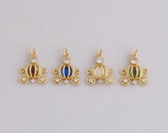 18K Gold Filled Pumpkin Car Pendant,CZ Micro Pave Pumpkin Car Charm Bracelet Necklace for DIY Jewelry Making Supply