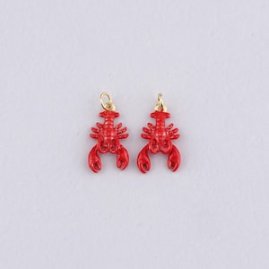 18K Gold Filled Crayfish Pendant,Enamel Crayfish Charm Bracelet Necklace for DIY Jewelry Making Supply