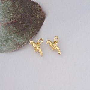 May include: Two gold-colored bird charms with detailed features. The charms are small and delicate, perfect for adding a touch of whimsy to jewelry.