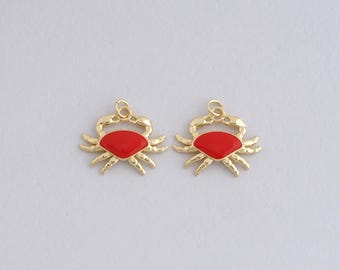 18K Gold gefüllte Krabbe Anhänger, Emaille Krabbe Charme Armband Halskette für DIY Schmuckherstellung Versorgung