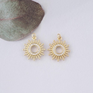 18K Gold Filled Sun Pendant,CZ Micro Pave Celesial Sun Charm Bracelet Necklace for DIY Jewelry Making Supply