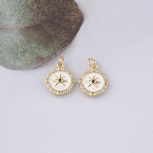 18K Gold Filled Compass Pendant,Enamel Direction Charm Bracelet Necklace for DIY Jewelry Making Supply