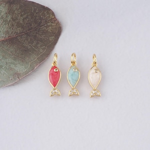 18K Gold Filled Fish Pendant,Enamel Fish Charm Bracelet Necklace for DIY Jewelry Making Supply