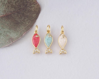 18K Gold Filled Fish Pendant,Enamel Fish Charm Bracelet Necklace for DIY Jewelry Making Supply