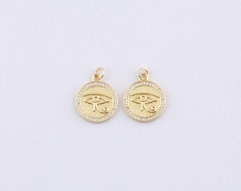 Colgante de Ojo de Horus relleno de oro de 18 quilates, pulsera con dije de Ojo de Horus con micropavé de circonita cúbica para hacer joyas DIY.